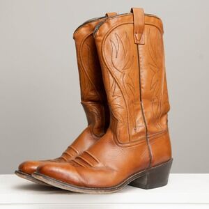 ACME Men Sz 10 Leather Cowboy Boots Vintage Western Style with Stitching Brown